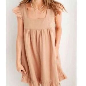 AERIE CREAM LINEN FLUTTER SLEEVE MINI DRESS XS
